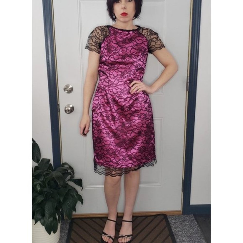 Hand Made‎ Pink with Black Lace Dress